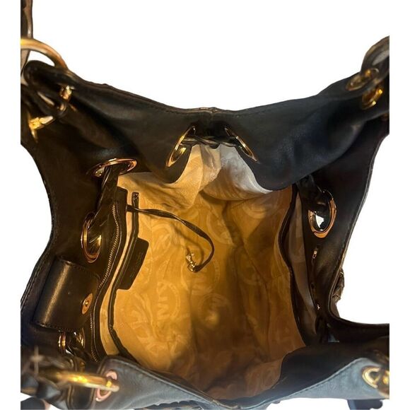 Michael Kors black leather hobo braided handle shoulder bag bucket tassel - Picture 4 of 8